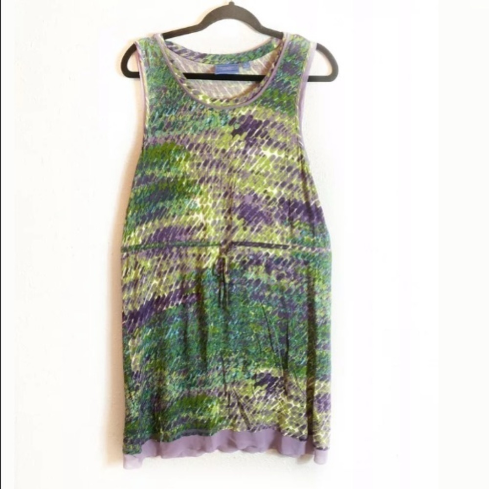 Vera Wang green purple sleeveless drawstring dress